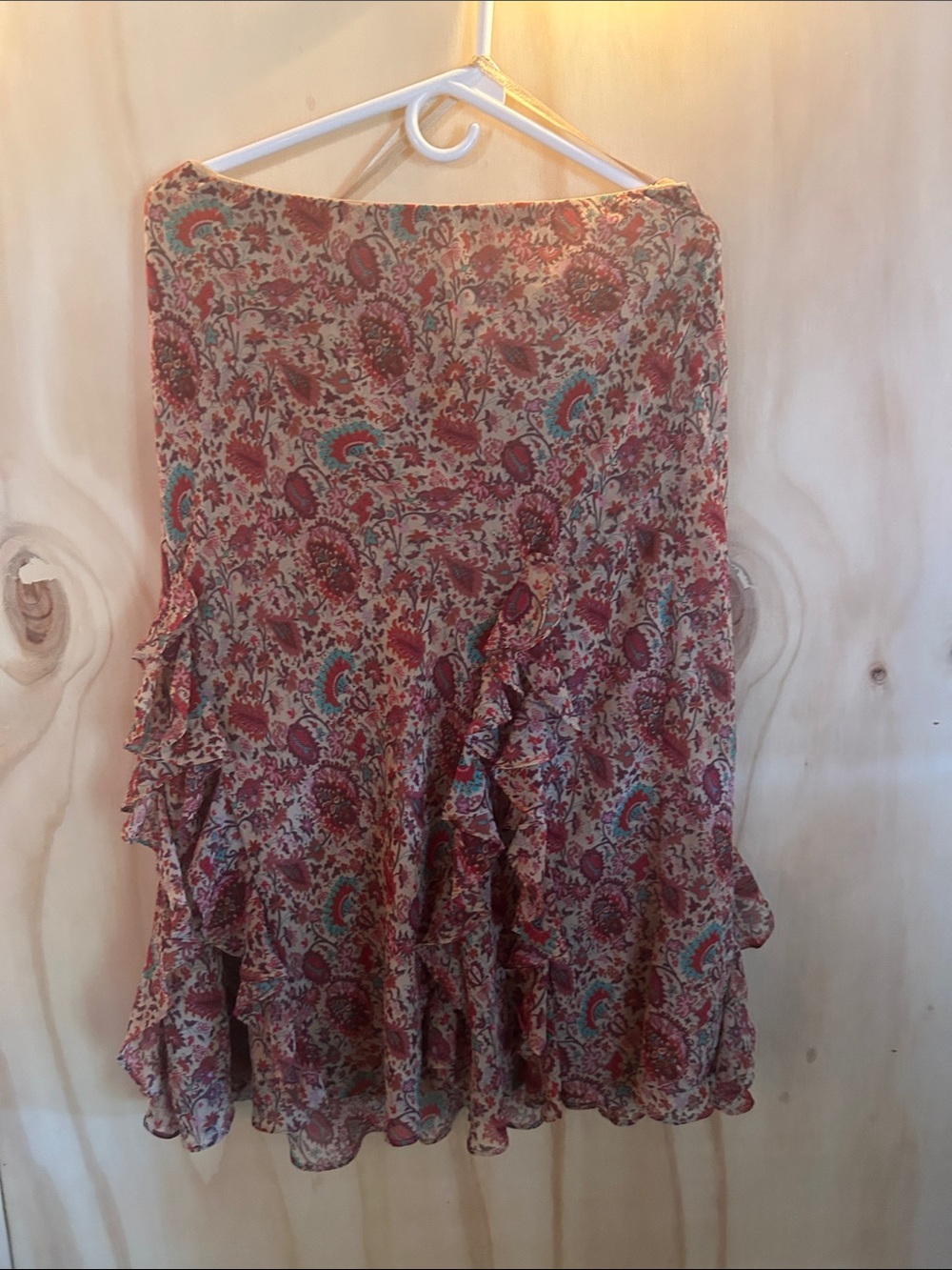 Chaps Floral Ruffle Midi Skirt in Rust and Teal